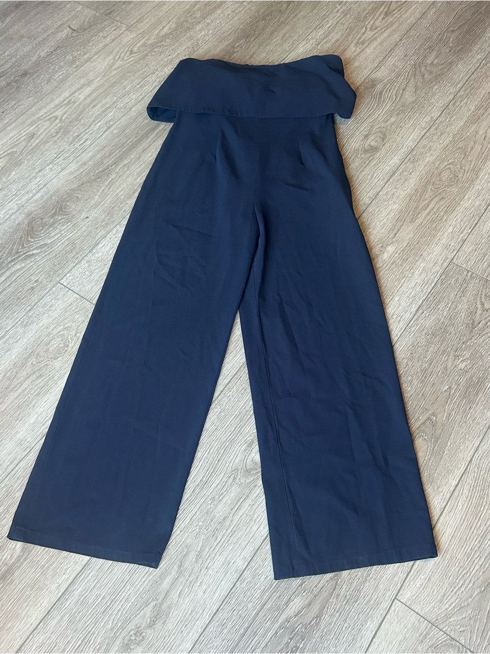 ML Monique Lhuillier Strapless Foldover Wide-Leg Jumpsuit Navy Blue Size 12